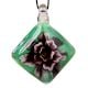 Lampwork Flower Engraved Green Diamond Glass Pendant for Necklace - 1 Piece